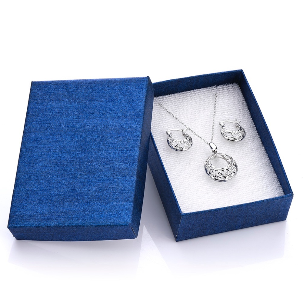 Sterling Silver Heart Filigree Hoop Earrings and Pendant Necklace Set